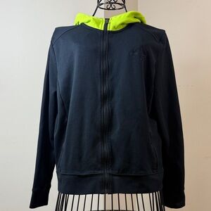 Lauren Active Black Full-Zippered Jacket with Neon Green Hood